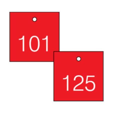 Accuform Engraved Numbered Tags, PF-Cardstock, 1/4 in H x 3-1/4 in W, 25 PK TDG374RD